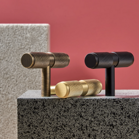 Twirlix Solid Brass Handle II in black finish, modern cabinet and drawer pull
