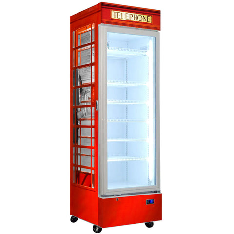 Telephone Box Branded Design - Upright Quiet Running Glass Door Bar Fridge - Model SC372W-TB