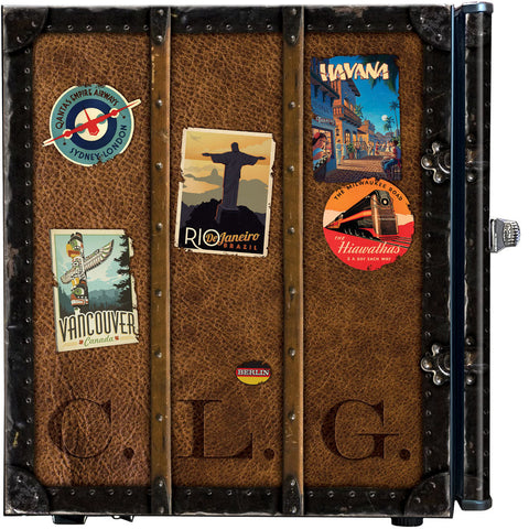 Funky Luggage Case Design Vintage Mini Bar Fridge With Handle And Opener - Add Your Own Initials - Model BC46B-TRAVEL