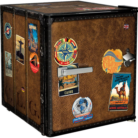 Funky Luggage Case Design Vintage Mini Bar Fridge With Handle And Opener - Add Your Own Initials - Model BC46B-TRAVEL