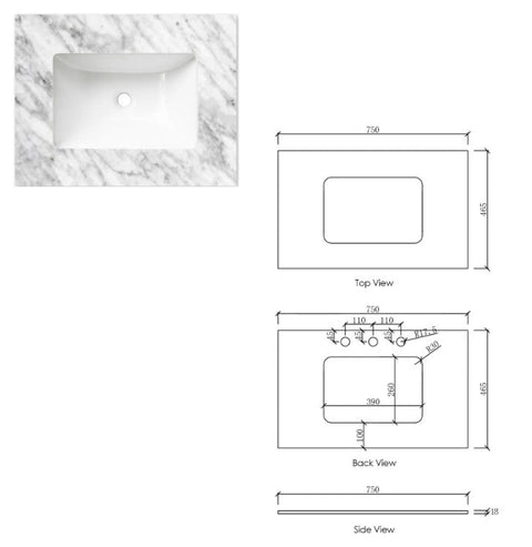 HAMPTON Mark II Wall Hung Vanity 750mm Satin White