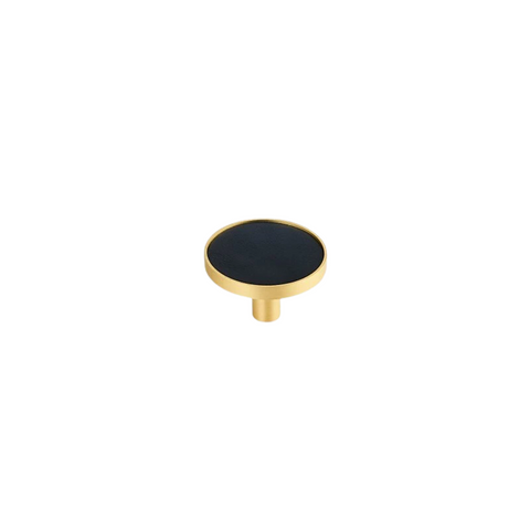 Kara Solid Brass & Leather Knob | Gold & Black