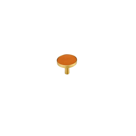 Kara Solid Brass & Leather Knob | Gold & Orange S - L