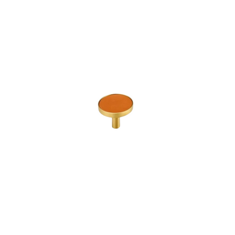 Kara Solid Brass & Leather Knob | Gold & Orange