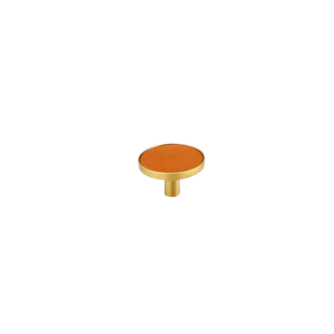 Kara Solid Brass & Leather Knob | Gold & Orange S - L