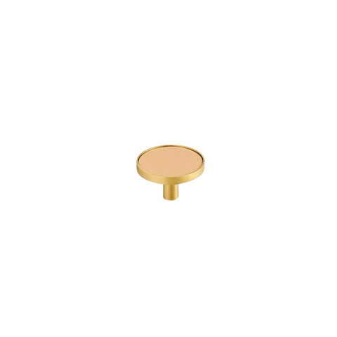 Kara Solid Brass & Leather Knob | Gold & Beige S - L