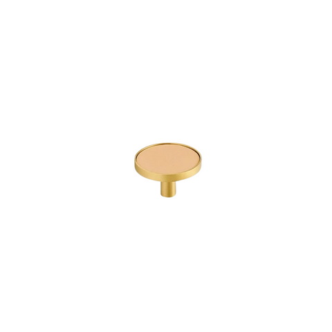 Kara Solid Brass & Leather Knob | Gold & Beige