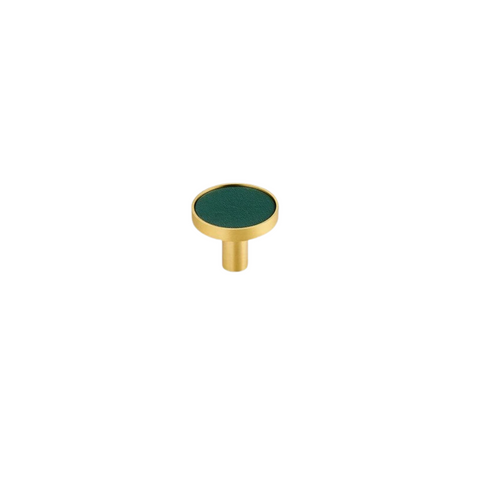Kara Solid Brass & Leather Knob | Gold & Green