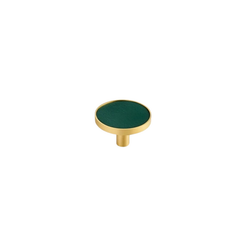 Kara Solid Brass & Leather Knob | Gold & Green S - L