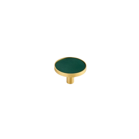 Kara Solid Brass & Leather Knob | Gold & Green