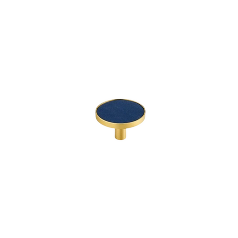 Kara Solid Brass & Leather Knob | Gold & Blue S - L