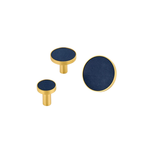 Kara Solid Brass & Leather Knob | Gold & Blue S - L