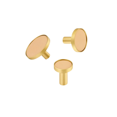 Kara Solid Brass & Leather Knob | Gold & Beige S - L