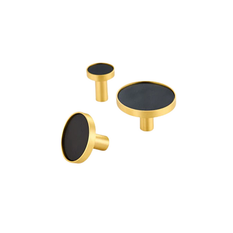 Kara Solid Brass & Leather Knob | Gold & Black S - L