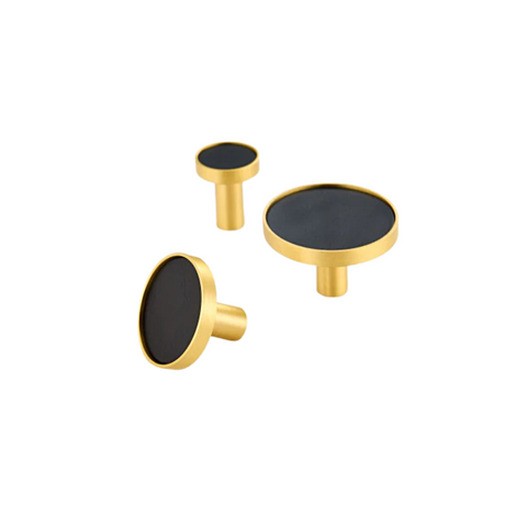 Kara Solid Brass & Leather Knob | Gold & Black