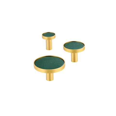 Kara Solid Brass & Leather Knob | Gold & Green S - L