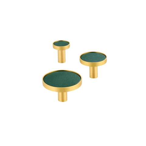 Kara Solid Brass & Leather Knob | Gold & Green