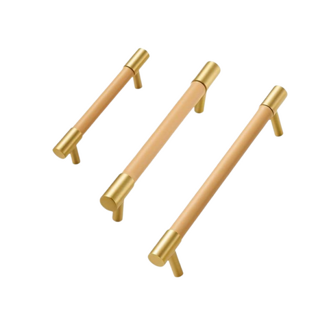 Kara Solid Brass & Leather Handle | Gold & Beige