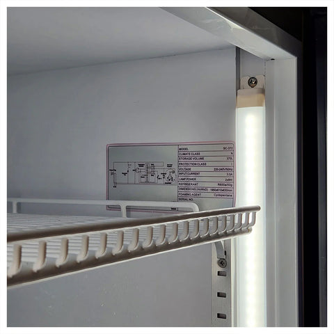 Great Northern Upright Quiet Running Black Glass Door Bar Fridge - Model SC372LB-GNBC-CRISP