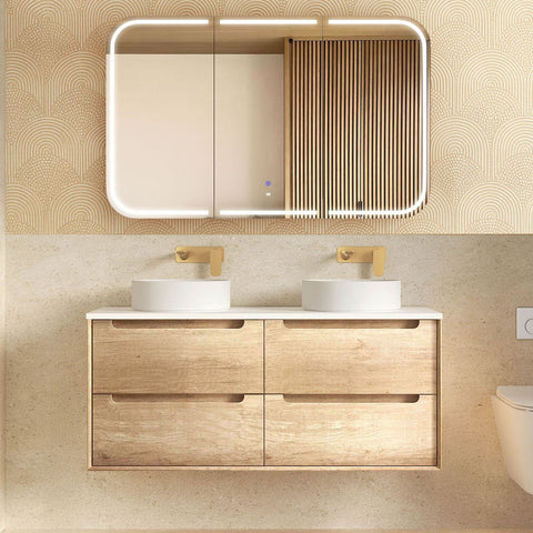 Vanity BYRON Double Bowl Wall Hung 1200mm Natural Oak