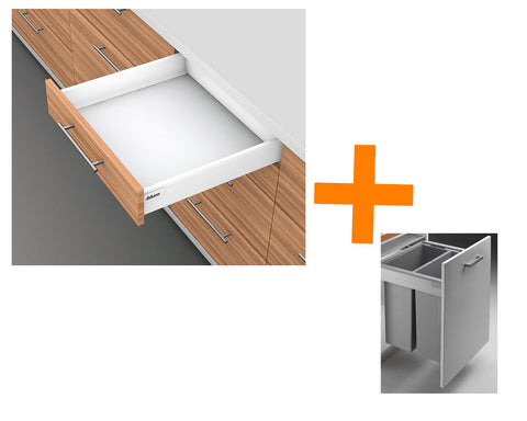 Blum TANDEMBOX intivo M Height 83MM drawer 500MM Integrated BLUMOTION 64LT (2x32LT bins) WBPB4564Z. To suit 450mm cabinet.