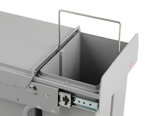 Wesco 30L (1 x 20L + 1 x 10L) Hand Pull Waste Bin in Plastic. Width: 254mm. Height: 410mm. Depth: 475mm. Fits cabinets from 300mm