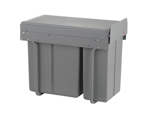 Wesco 30L (1 x 20L + 1 x 10L) Hand Pull Waste Bin in Plastic. Width: 254mm. Height: 410mm. Depth: 475mm. Fits cabinets from 300mm