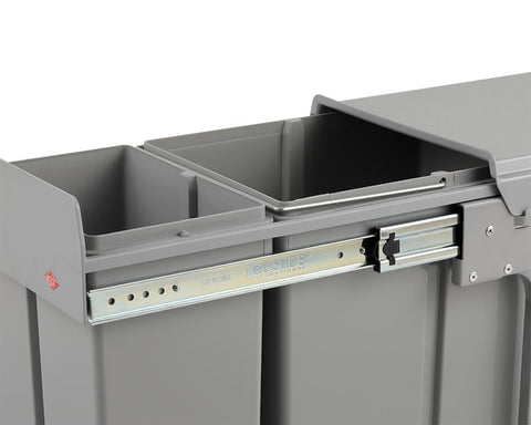 Wesco 32L (2 x 16L) Hand Pull Waste Bin in Plastic. Height: 345mm. Width: 338mm. Depth: 475mm. Suits 400mm cabinet