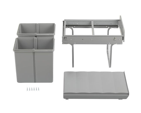 Wesco 32L (2 x 16L) Hand Pull Waste Bin in Plastic. Height: 345mm. Width: 338mm. Depth: 475mm. Suits 400mm cabinet