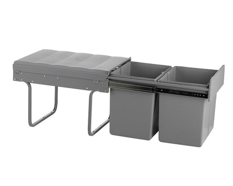 Wesco 32L (2 x 16L) Hand Pull Waste Bin in Plastic. Height: 345mm. Width: 338mm. Depth: 475mm. Suits 400mm cabinet