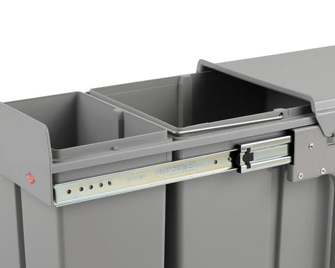 Wesco 40L (2x20L) Hand Pull Waste Bin in Grey Plastic. Width: 338mm. Height: 410mm. Depth: 475mm. Fits cabinets from 400mm