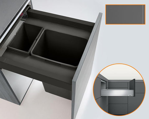Blum LEGRABOX pure M Height 90.5MM drawer 500MM integrated BLUMOTION in Orion Grey 70kg + 34L (1 x 8L + 1 x 26L) WPBL4534AZ. To suit 450mm cabinet.