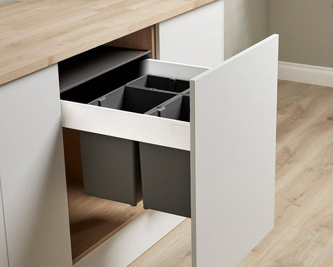 Wesco 50L (2 x 17L + 2 x 8L) Pullboy Z Waste Bin in Orion Grey. Overall carcase width: 600mm. To suit Blum TANDEMBOX antaro