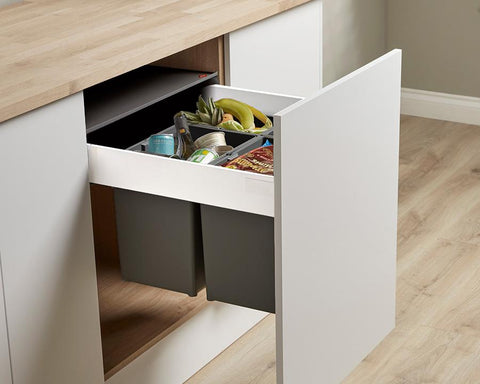Wesco 50L (2 x 17L + 2 x 8L) Pullboy Z Waste Bin in Orion Grey. Overall carcase width: 600mm. To suit Blum TANDEMBOX antaro