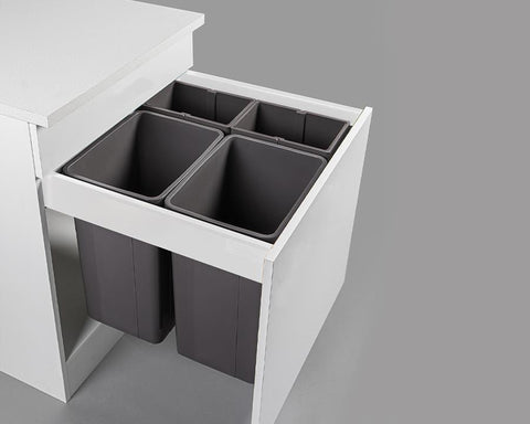 Wesco 68L (2 x 26L + 2 x 8L) Pullboy Z Waste Bin in Orion Grey. Overall carcase width: 600mm. To suit Blum TANDEMBOX antaro