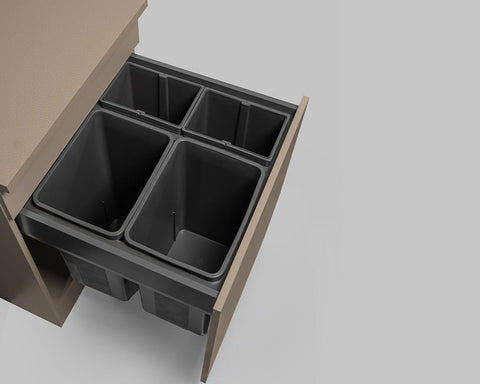 Wesco® 68L (2 x 8L + 2 x 26L) Pullboy Z Waste Bin in Orion Grey. Overall Carcase Width: 600mm