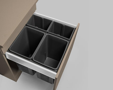 Wesco® 68L (2 x 8L + 2 x 26L) Pullboy Z Waste Bin in Orion Grey. Overall Carcase Width: 600mm