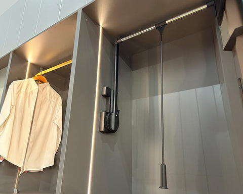 Ambos Double Pull Down Wardrobe Lift Rail in Black. 15kg.