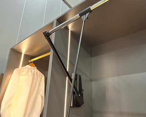 Ambos Double Pull Down Wardrobe Lift Rail in Black. 15kg.