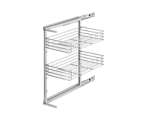 Pantry Wire Roll Out  For 200mm Cabinet. 2 Chrome Baskets & Grey Frame. Will Fit 150mm Opening
