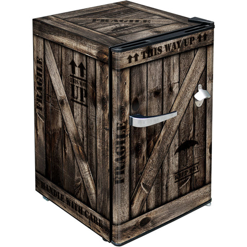 WOODEN CRATE Design Retro Mini Bar Fridge 70 Litre Schmick Brand With Opener - Model BC70B-WC