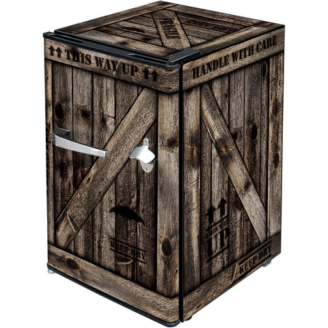 WOODEN CRATE Design Retro Mini Bar Fridge 70 Litre Schmick Brand With Opener - Model BC70B-WC