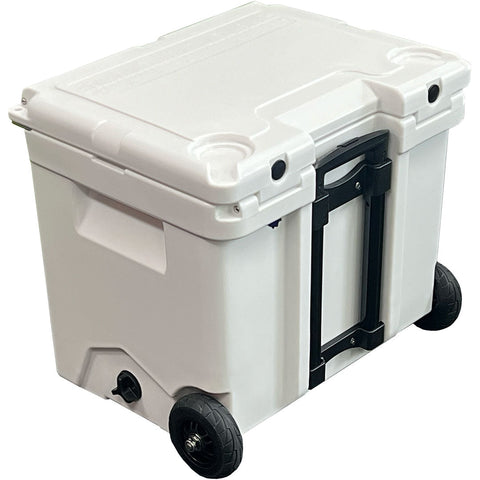 Heavy Duty Roto Mould Ice Box 42Ltr With Wheels Handle And Temp Gauge: Wheels and a handle