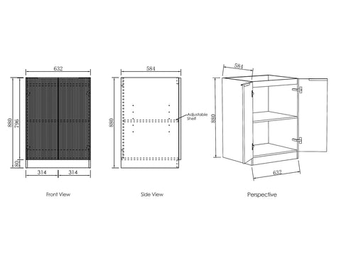 BURLEIGH White Laundry Base Cabinet (632x880x584)