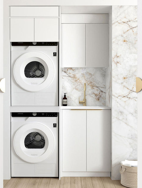 BURLEIGH White Laundry Cabinet with Stone Top Set 1305x600x2100mm (Style C)