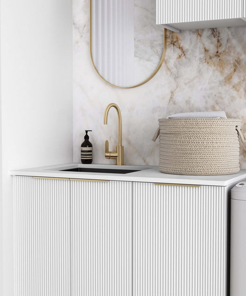 BURLEIGH White Laundry Cabinet with Stone Top Set 1715x600x2100mm (Style A)