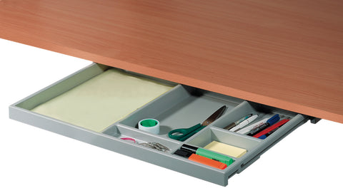 The Häfele under-desk extending utensils tray shown fitted in a drawer
