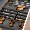 The Häfele FineLine OrganiQ multifunctional insert, 900–1250mm shown fitted in a drawer (1 of 2)