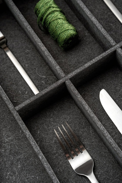 The Häfele FineLine OrganiQ multifunctional insert, 385–610mm shown fitted in a drawer (2 of 2)