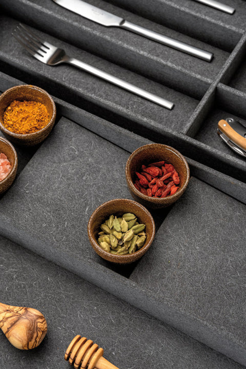 The Häfele FineLine OrganiQ slanted spice insert shown fitted in a drawer